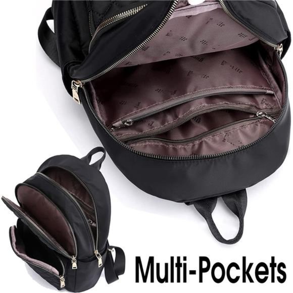 Backpack for Women, Nylon Backpack Purse Black Small Daypack (Black Quilted) main image 5